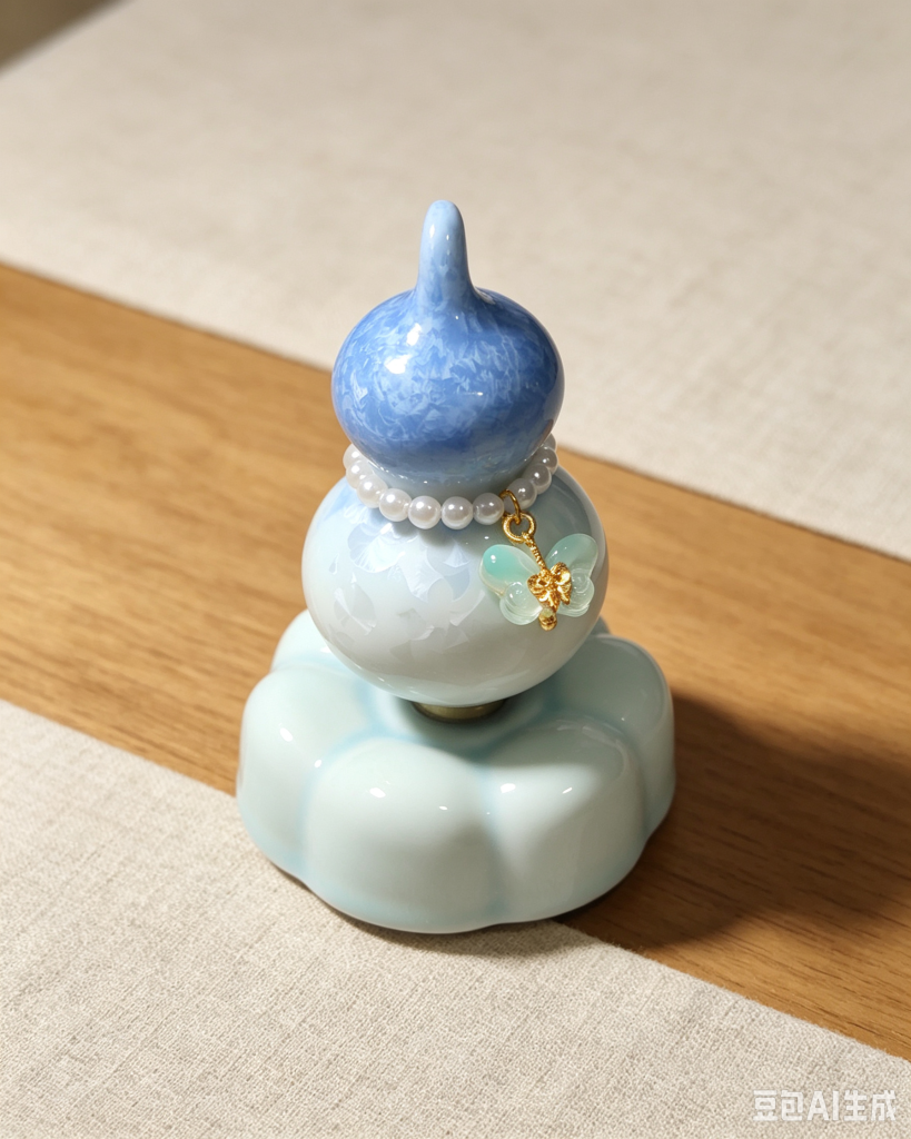Handmade ceramic gourd ornament petal base with smooth rotation bearing
