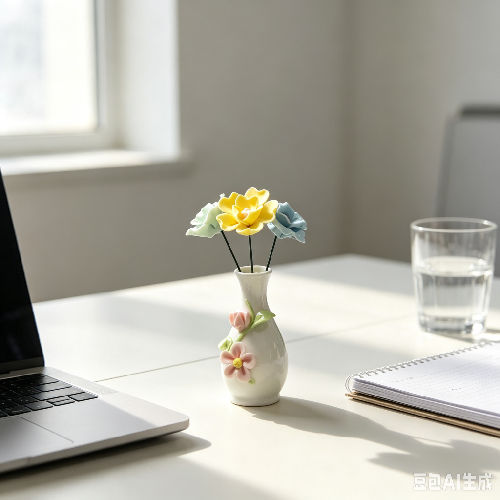 Mini porcelain vase desk decor for office workspace